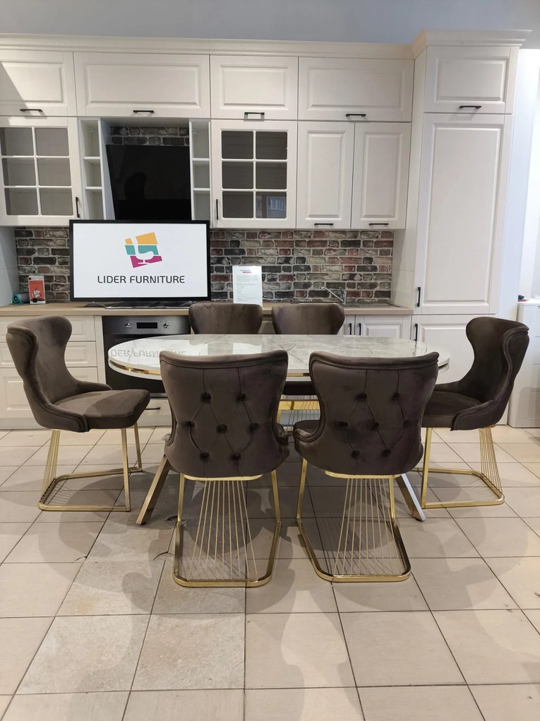 SET STELLA MARO CU AURIU MASA+6 SCAUNE, BLAT GRI