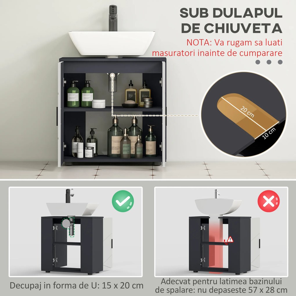 kleankin Dulap sub Chiuveta, Dulap de Baie, Dulap de Depozitare pentru Chiuveta, 60 x 30 x 60 cm, Gri Deschis | Aosom Romania