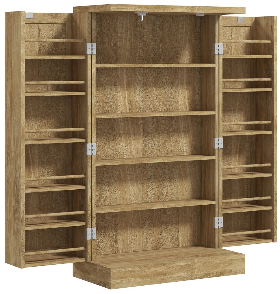 HOMCOM Bufet de bucătărie mobilier de bucătărie de depozitare cu 12 rafturi la uși rafturi reglabile 60 x 30 x 104 cm efect lemn natural | Aosom Romania