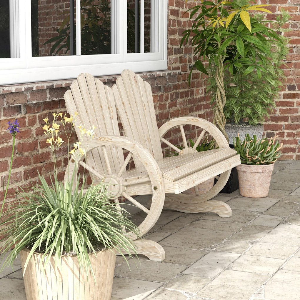 Outsunny Bancă de Grădină pentru 2 Persoane cu Mânere în Formă de Roată, Bancă de Exterior din Lemn de Brad, pentru Terasă și Curte, 108x66x95 cm, Finisaj Lemn Natural | Aosom Romania