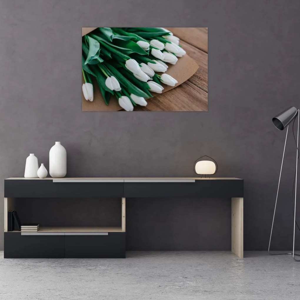 Tablou cu buchet de lalele albe (90x60 cm)
