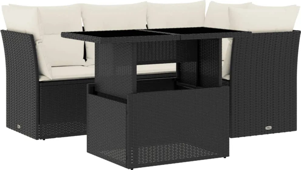 vidaXL Set mobilier de grădină cu perne, 5 piese, negru, poliratan