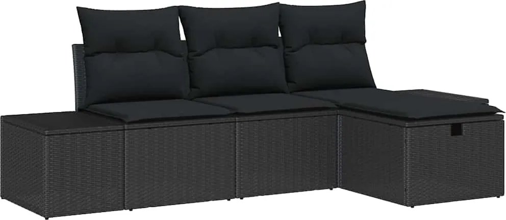 vidaXL Set de canapele pentru grădină cu pernă 4 pcs Negru Rattan poli