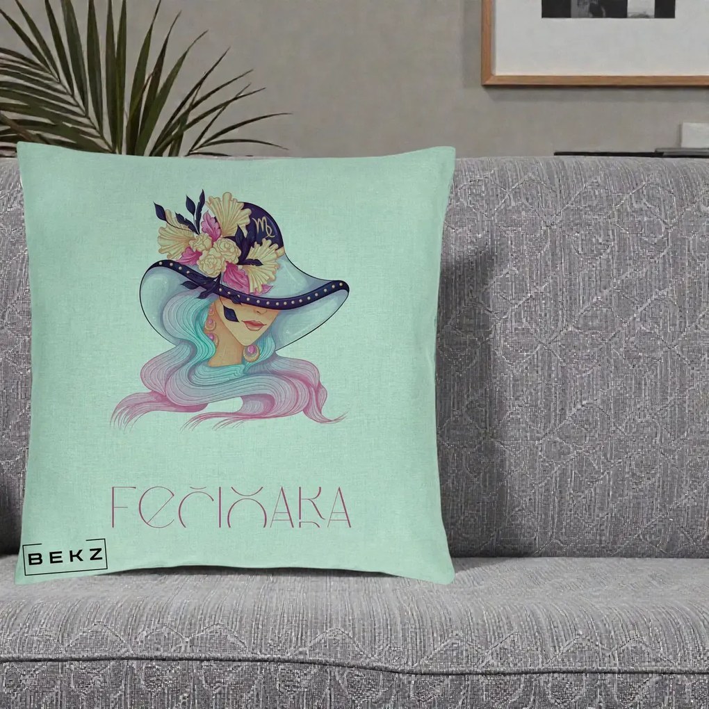 Perna Personalizata Zodie Fecioara, 40x40 cm, Verde Menta, Husa Detasabila, Perna Inclusa, BEKZ®