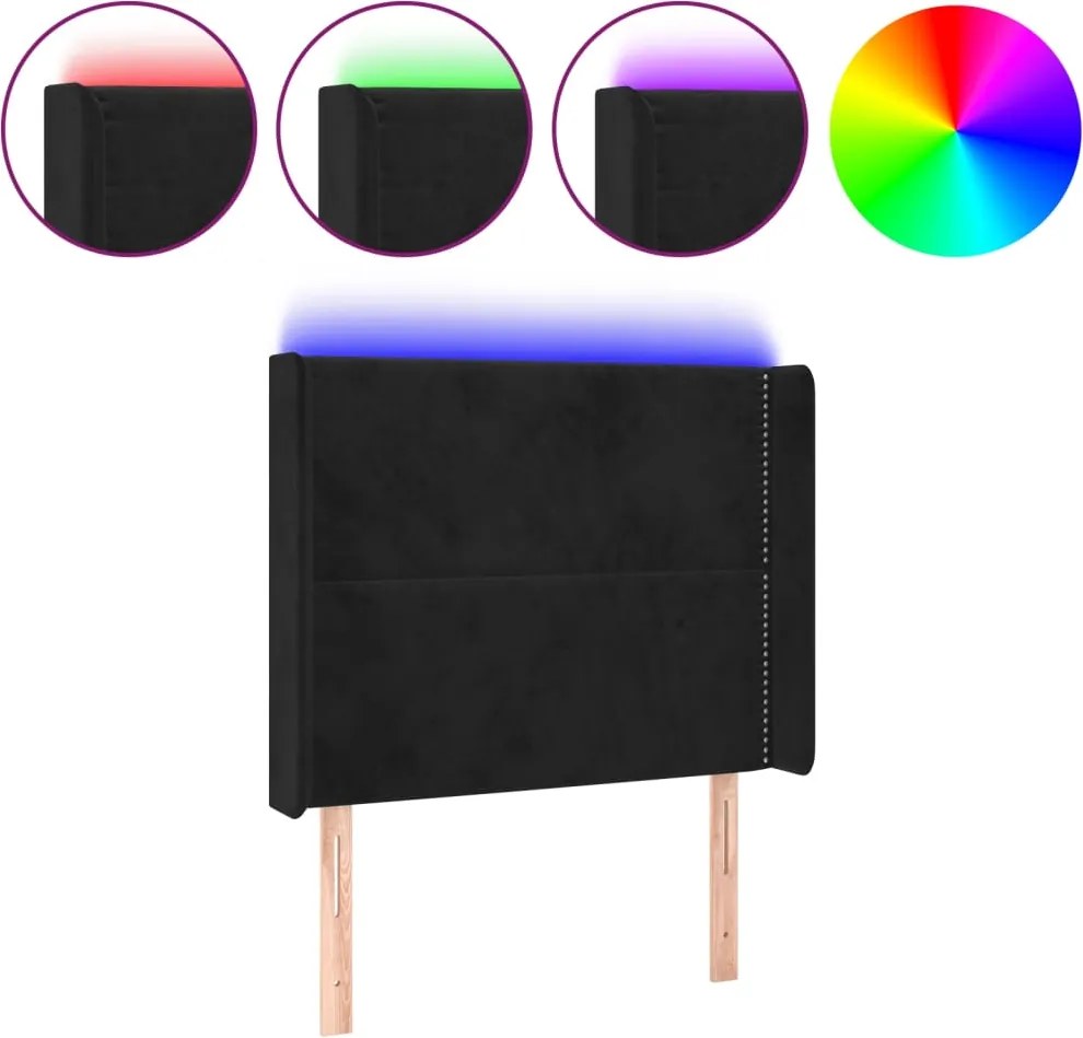 vidaXL Tăblie de pat cu LED, negru, 83x16x118/128 cm, catifea