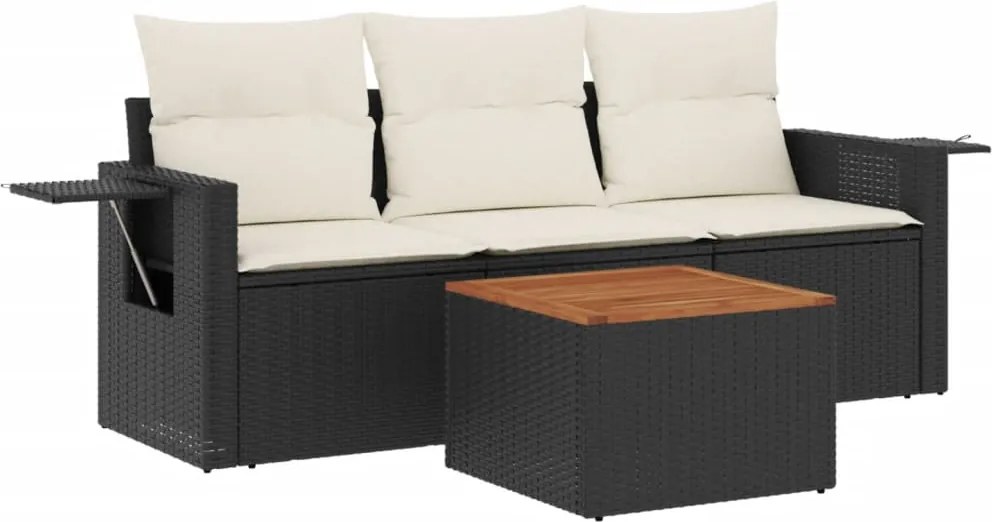 vidaXL Set mobilier de grădină cu perne, 4 piese, negru, poliratan