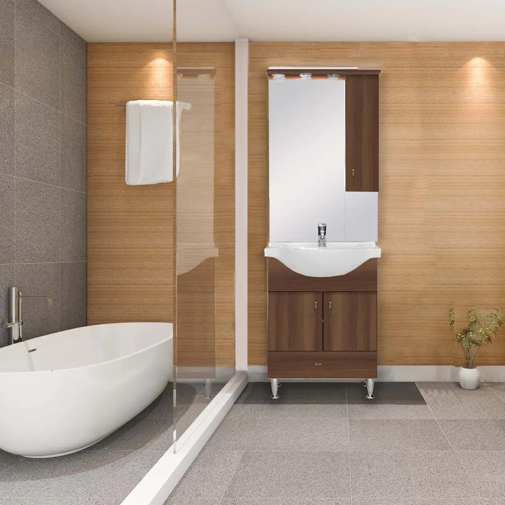 Mobilier complet de baie Bianca Plus 65, culoare Aida nuc, deschidere pe dreapta