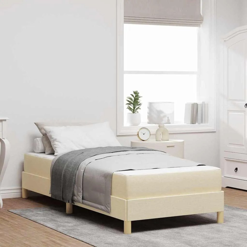 vidaXL Pat cu arcuri cu saltea Crem 100 x 200 cm țesătură