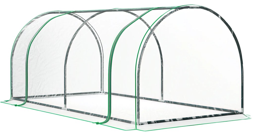 Outsunny Tunel de oțel pentru grădină cu seră și capac din PVC, 200x100x80 cm, transparent și verde | Aosom Romania
