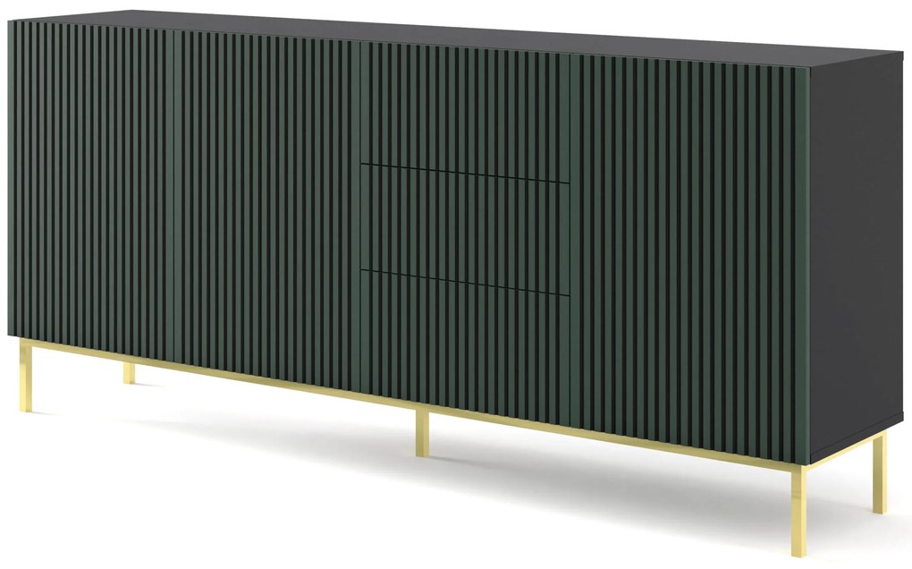 Comodă F 3D3S 200 Rowanna (Negru + Verde închis + Auriu). 1125076