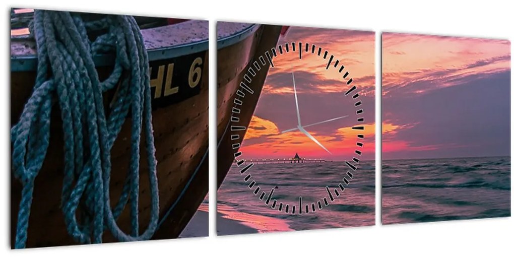 Tablou -Barcă la mal (cu ceas) (90x30 cm)