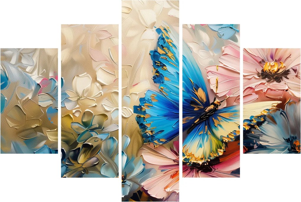 Tablou - Pictura de flori și fluturi (150x105 cm)