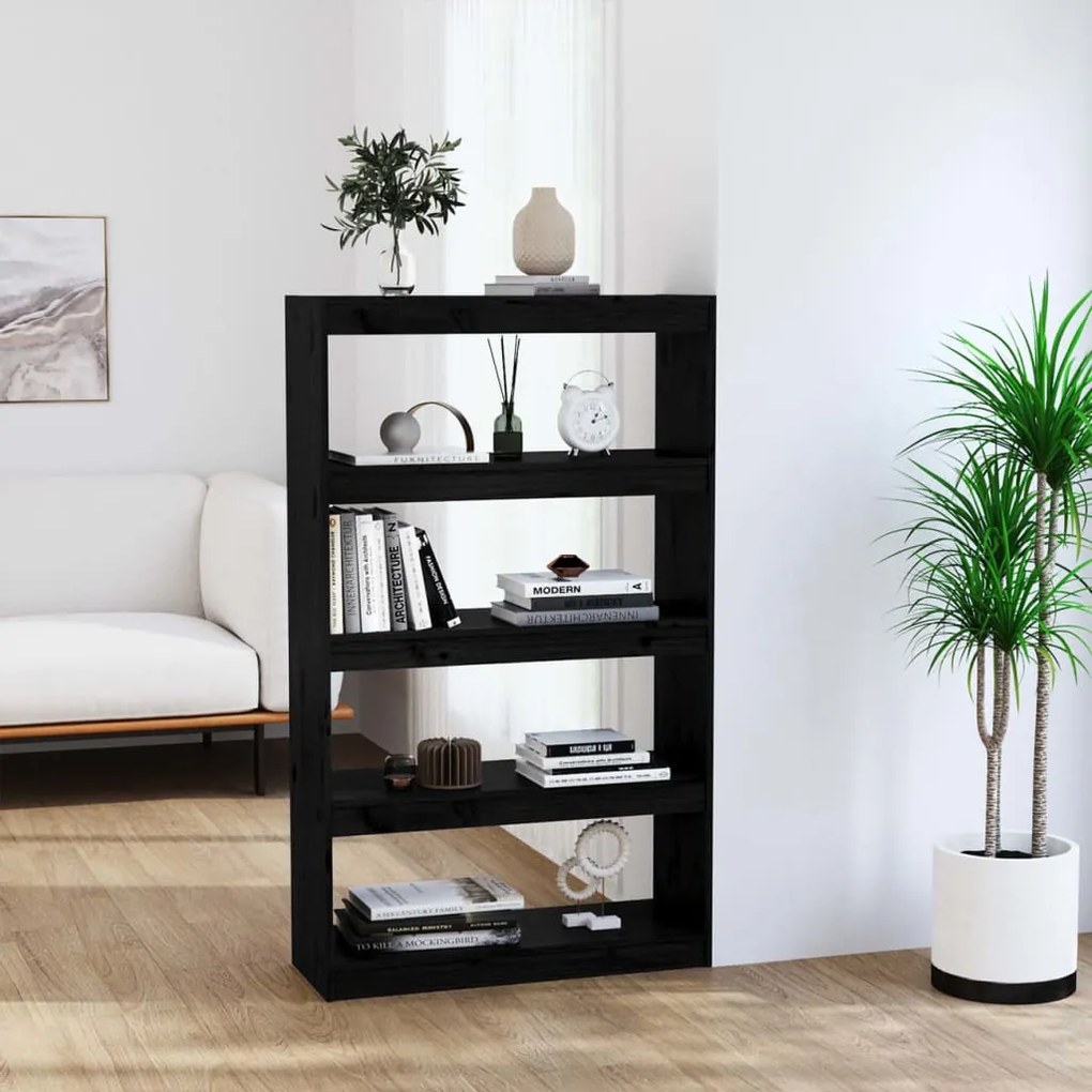 808197 vidaXL Bibliotecă/Separator cameră negru 80x30x135,5 cm lemn masiv pin