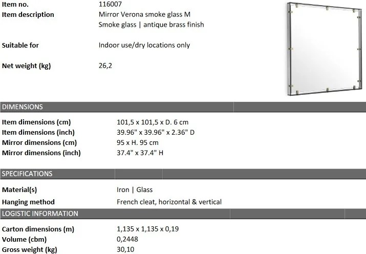 Oglinda decorativa LUX Verona M, alama antica 101x101cm 116007 HZ