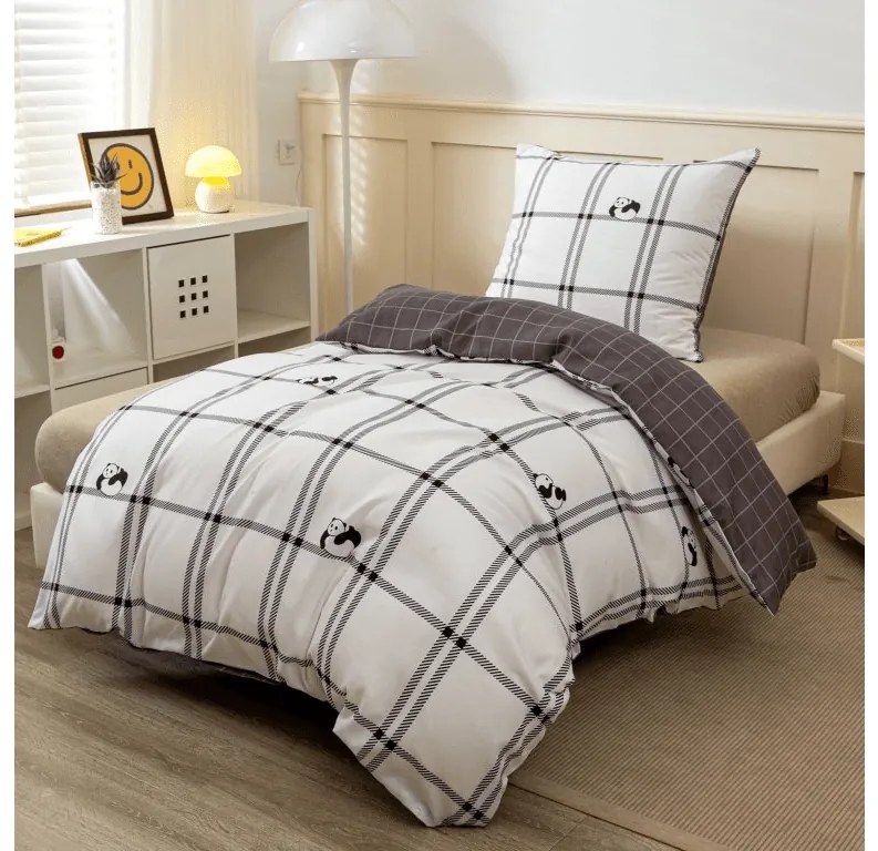 Lenjerie de pat din microflanel CUTE PANDA alba Dimensiune lenjerie de pat: 70 x 90 cm | 140 x 200 cm