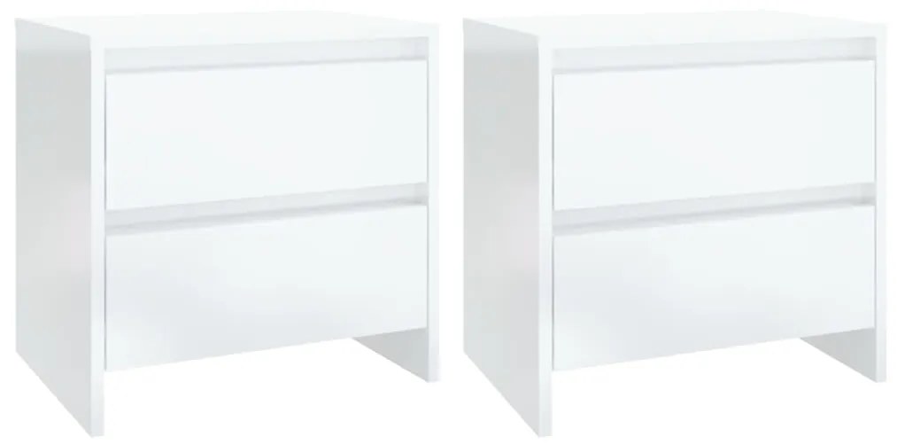 809858 vidaXL Noptiere 2 buc. alb extralucios 45x34,5x44,5cm lemn prelucrat