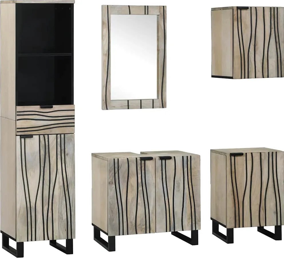 vidaXL Set de mobilier pentru baie cu ușă 5 pcs Maro Nuc Lemn compozit
