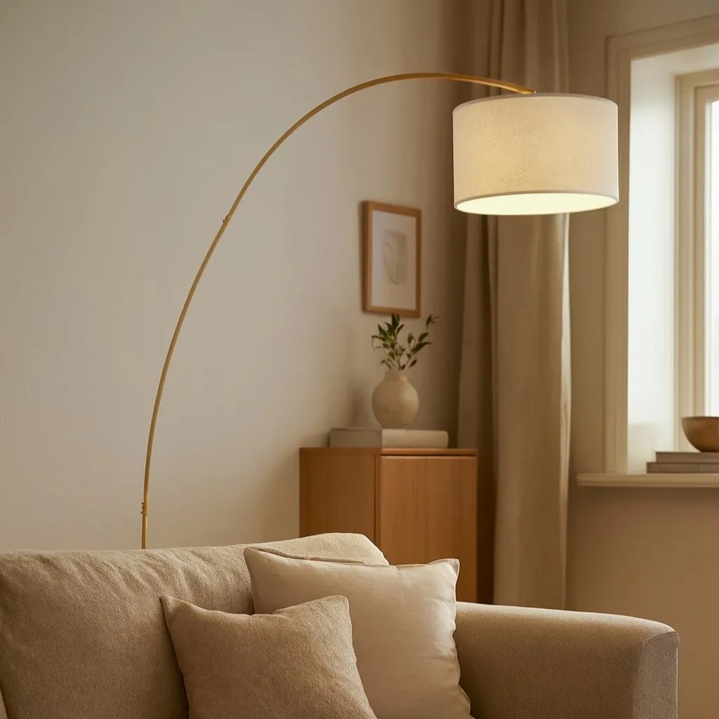 Lampă arcuită modernă bej cu abajur tip teddy - Vinossa