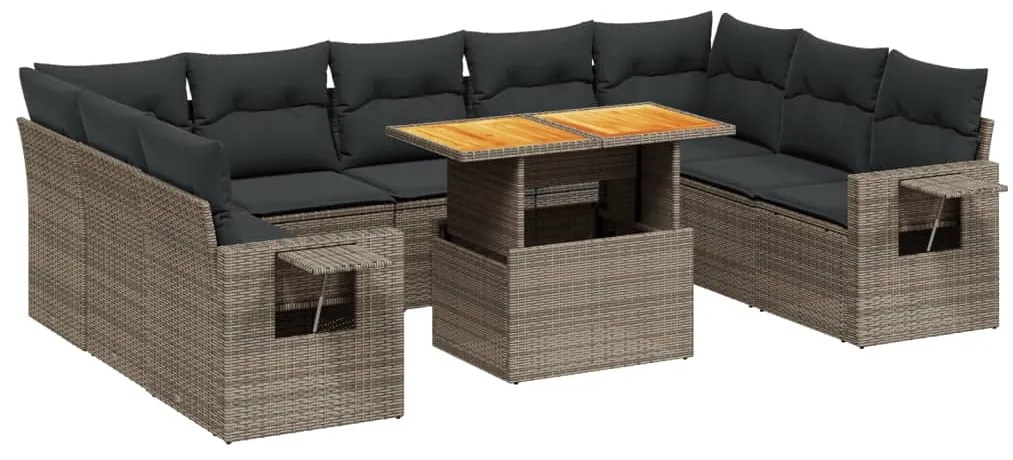 3271900 vidaXL Set mobilier de grădină cu perne, 10 piese, gri, poliratan