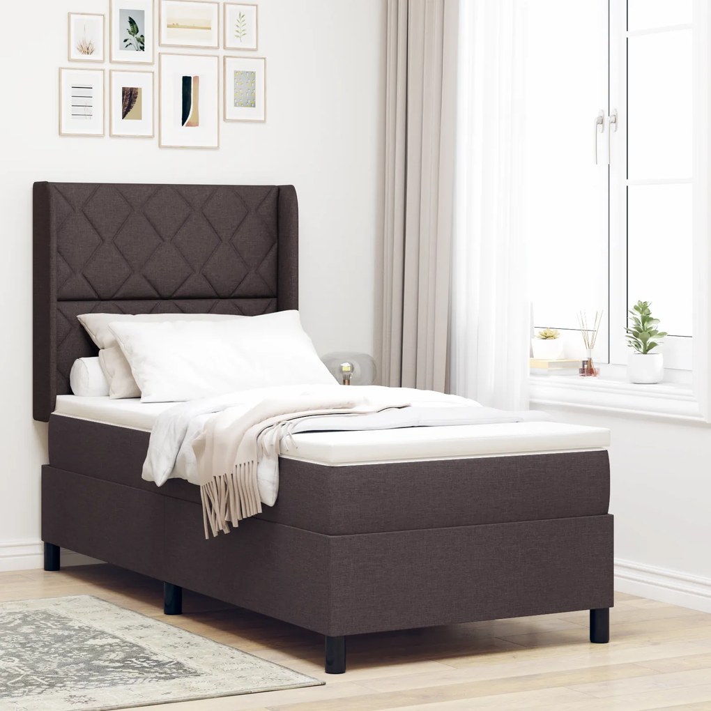 vidaXL Pat cu saltea , maro închis 90x200 cm din țesătură