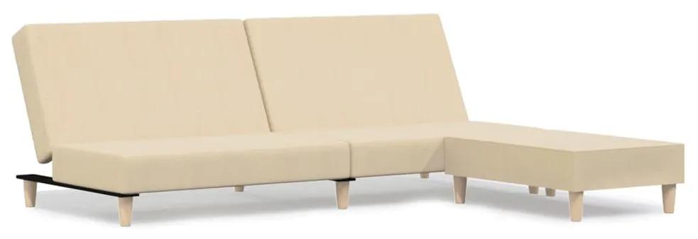 Canapea extensibila cu 2 locuri si taburet, crem, textil Crem, Cu suport de picioare