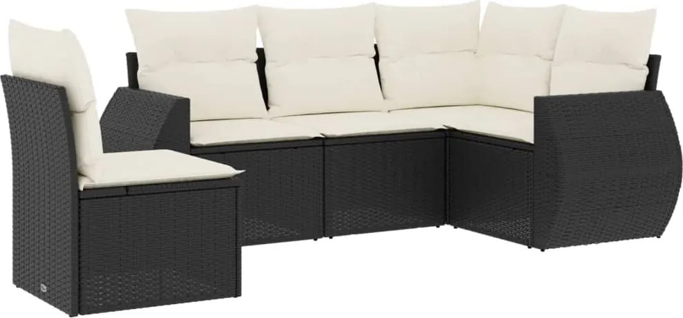 vidaXL Set mobilier de grădină cu perne, 5 piese, negru, poliratan