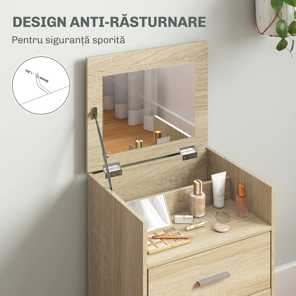 HOMCOM Masă de Toaletă cu Oglindă Rabatabilă, Natural | Aosom Romania