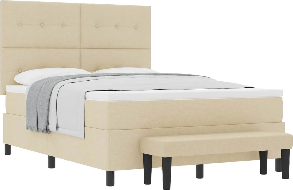 vidaXL Pat cu arcuri cu saltea cu headboard Crem 140 x 190 cm țesătură