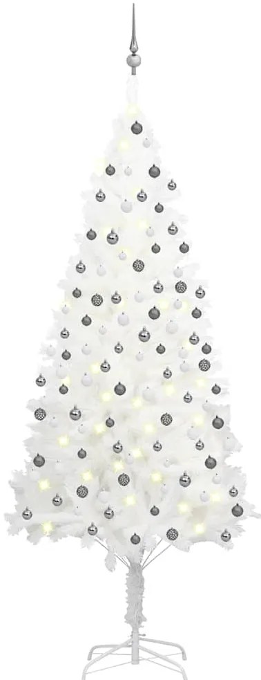 vidaXL Brad de Crăciun pre-iluminat artificial, set globuri alb 210 cm
