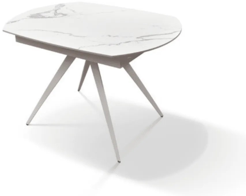 MASA OVALA EXTENSIBILA -STICLA CERAMICA CU PICIOR METALIC - ALB