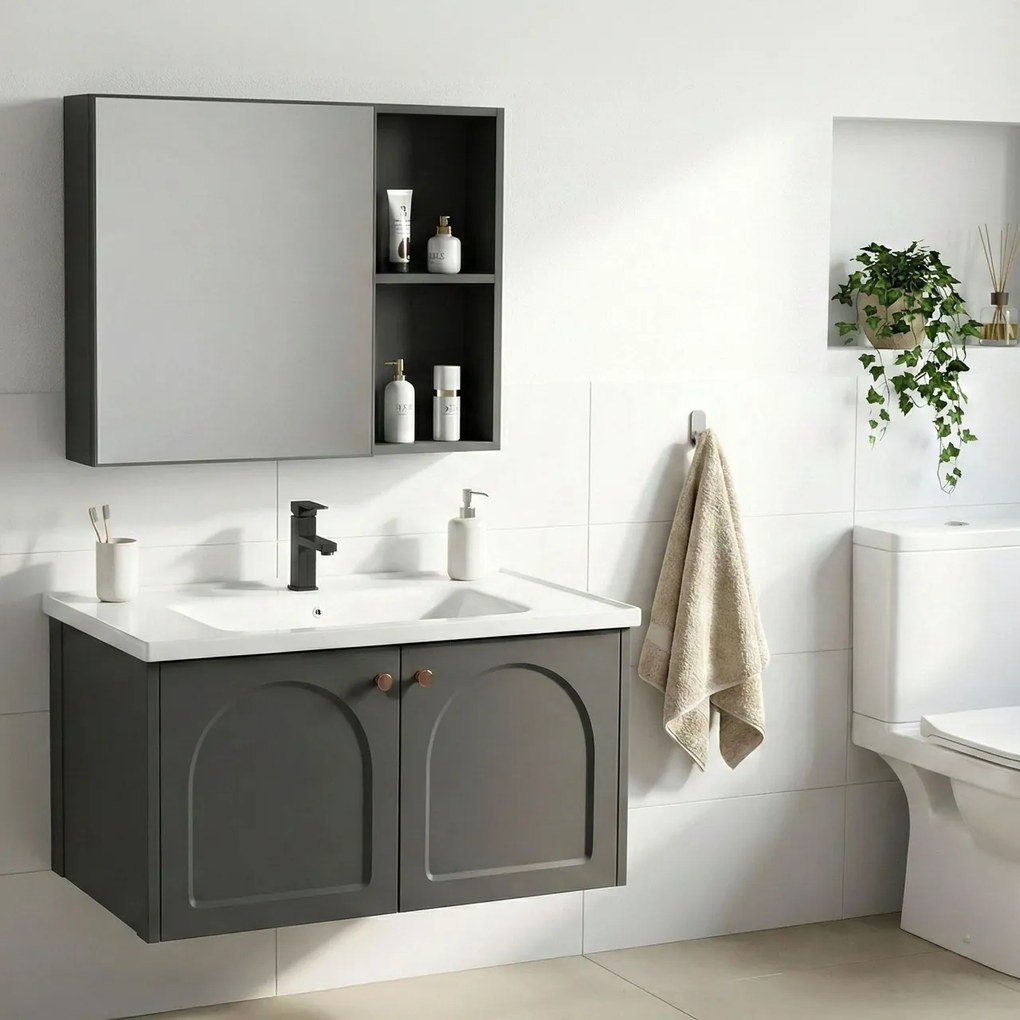 Set mobilier de baie cu lavoar Denver 80cm Grey
