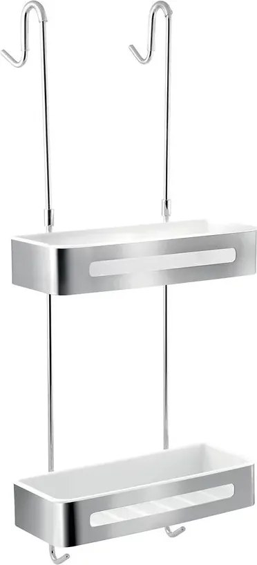 Etajera dus dubla cu agatatoare Ferro Emotion alb - inox