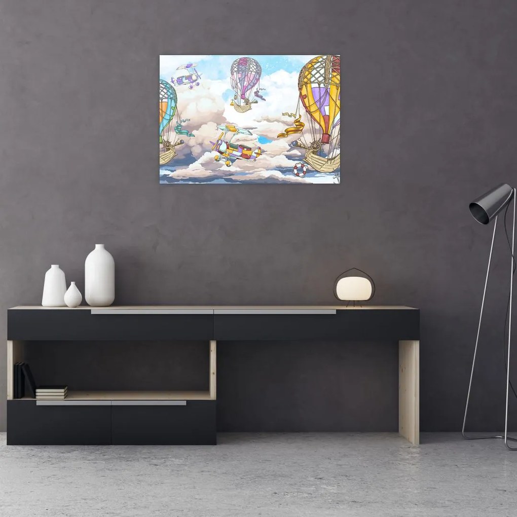 Tablou pe sticlă - Expediție în nori (70x50 cm)