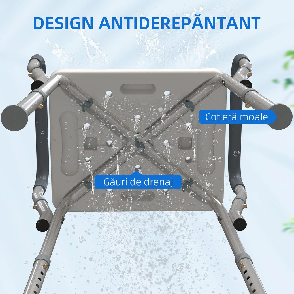 HOMCOM Scaun Reglabil de Duș cu Mânere, Multicolor | Aosom Romania