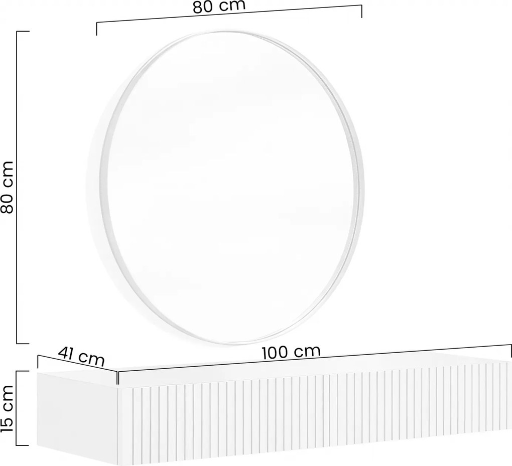 Masa de toaletă suspendată cu oglindă neagră Nicole 80 cm - negru mat