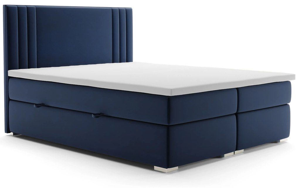 Pat matrimonial Boxspring 140 cm Morcano (albastru închis) (cu sp. depozitare). 1020335