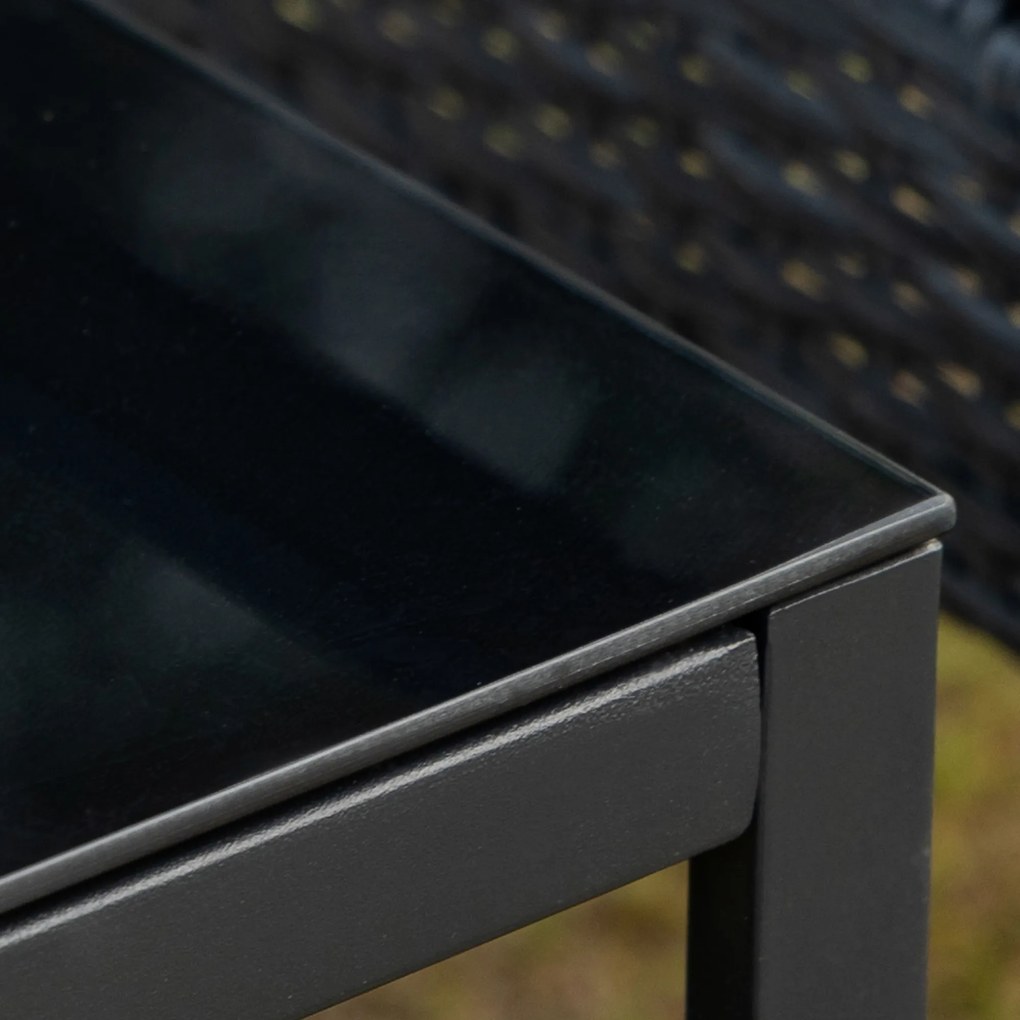 Outsunny Salon de jardin 2 locuri 3 piese 2 scaune cu perne + masă de cafea blat sticlă securizată rășină tressée 4 fire imitație de răchită gri | Aosom Romania