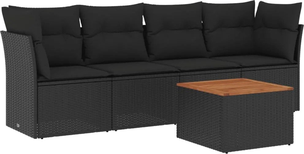 vidaXL Set mobilier de grădină cu perne, 5 piese, negru, poliratan