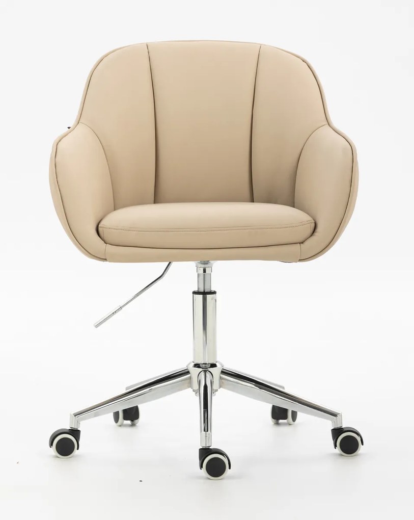 HR2055K Scaun Crem din Piele Ecologica cu Bază Cromata