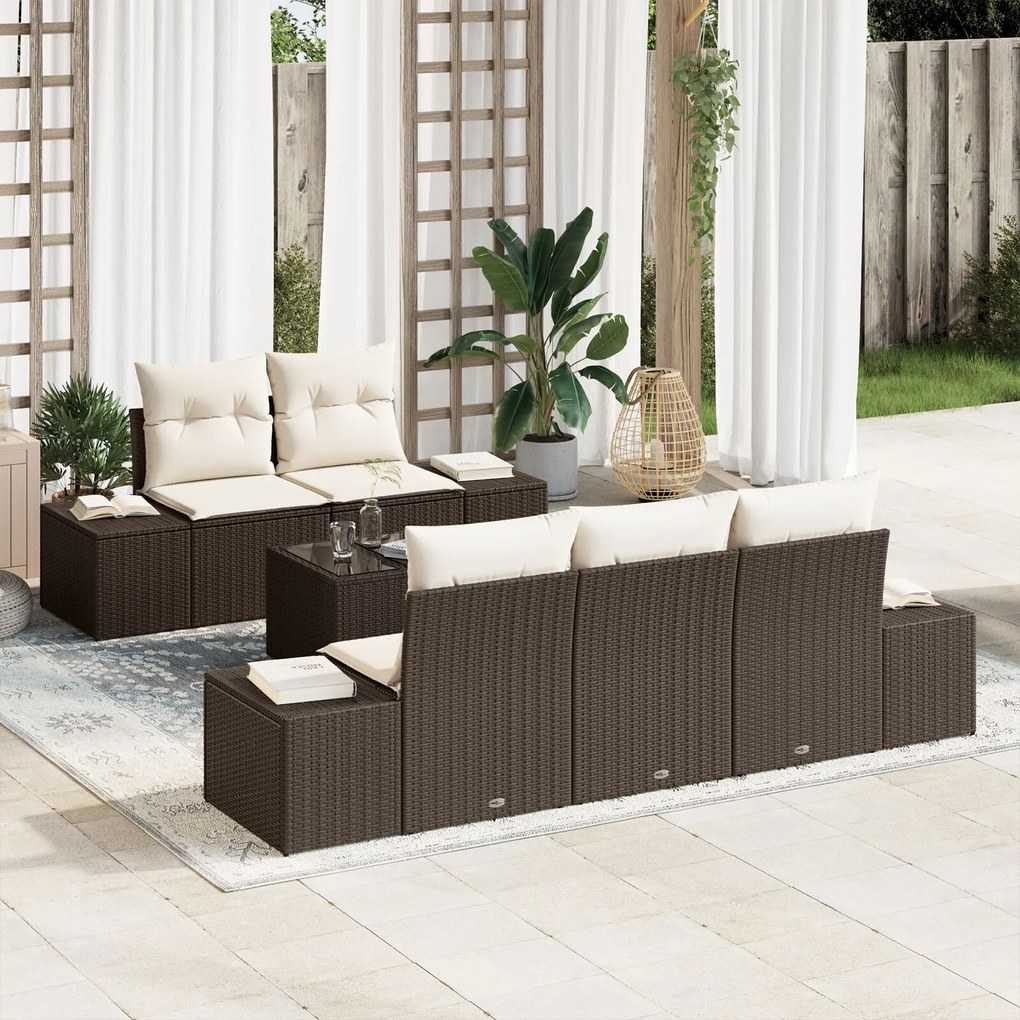 vidaXL Set de canapele pentru grădină 6 pcs Maro Rattan poli