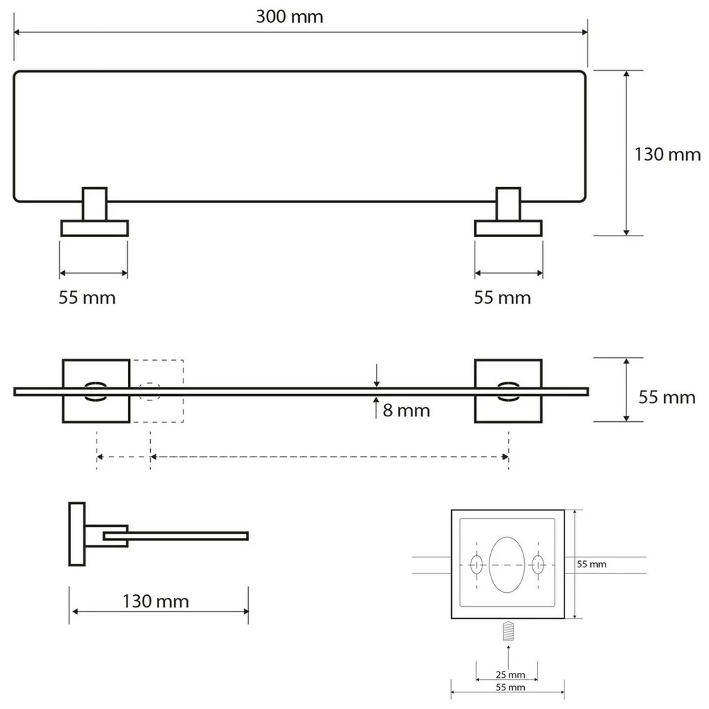 Raft de sticlă SAPHO XQ602 X-Square 30 x 5,5 x 13cm, transparent