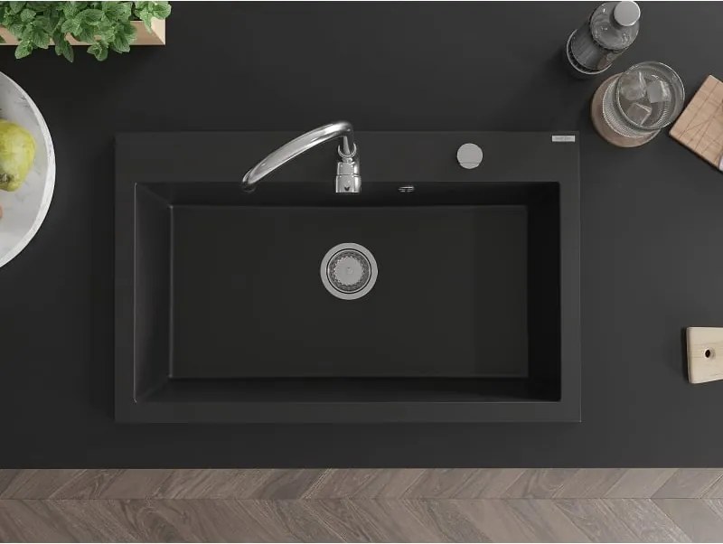 Mexen Elix chiuveta de granit cu 1 cameră 800 x 500 mm, negru, sifon crom - 6527801005-77