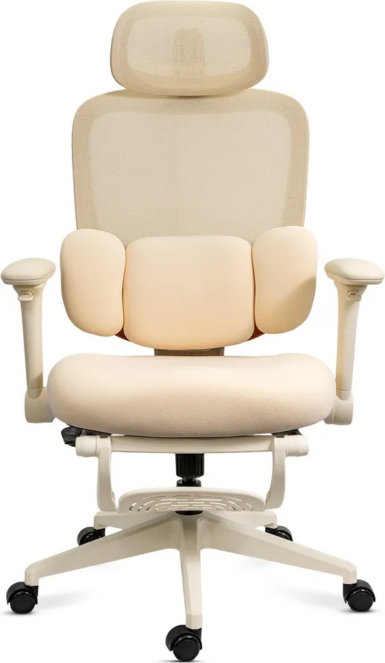 Scaun ergonomic din mesh cu tetieră reglabilă și suport lombar reglabil SYYT 9523 crem