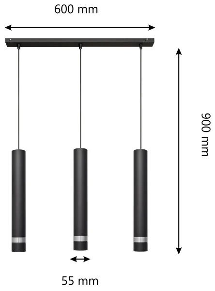 Lustră LED pe cablu TUBA 3xGU10/4,8W/230V neagră/crom
