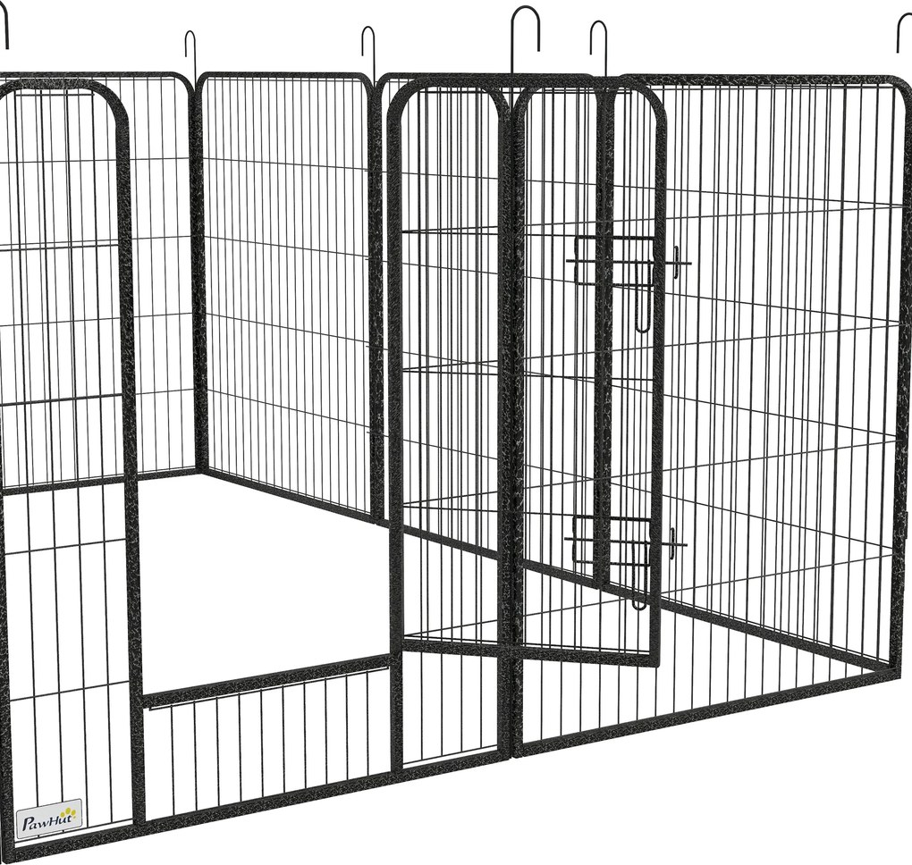 PawHut Gard pentru Câini, Incintă Modulară pentru Câini din 8 Secții pentru Interior și Exterior, 80x100 cm, Negru | Aosom Romania