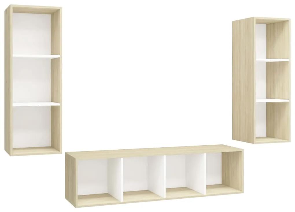 3079750 vidaXL Set dulapuri TV, 3 piese, alb și stejar sonoma, lemn prelucrat