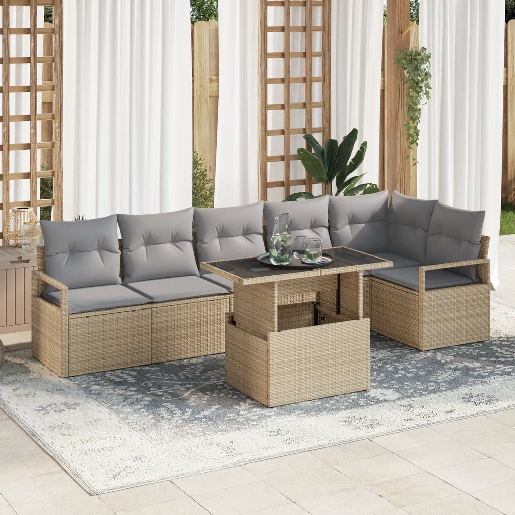 vidaXL Set de canapele de grădină cu 7 piese, cu perne, bej