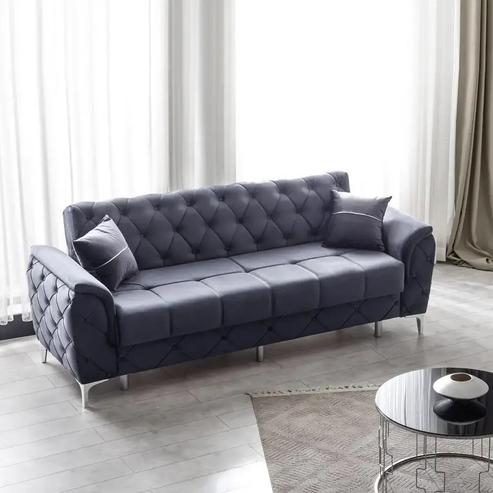 Canapea extensibila 3 locuri living 233x90x92 cm – stofa, gri antracit – Cuba