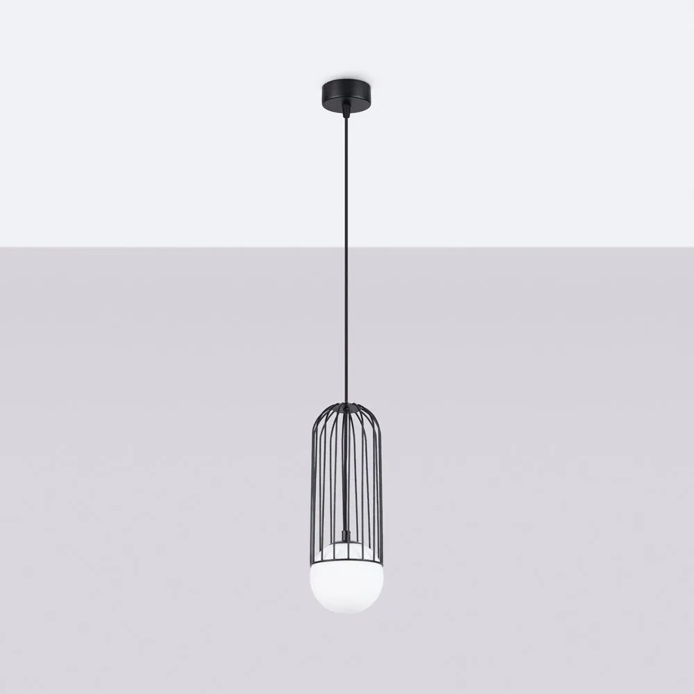 Lustră albă/neagră cu abajur din sticlă Belinda – Sollux