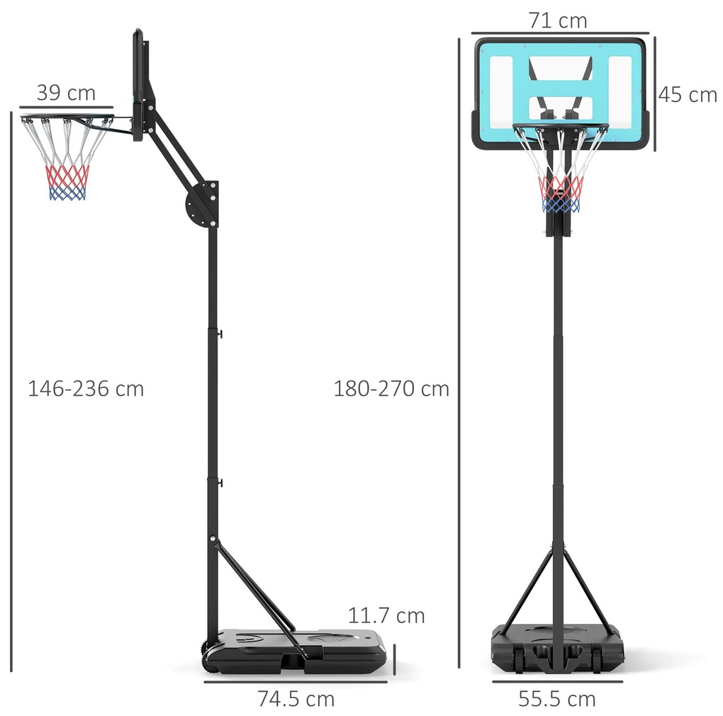 SPORTNOW Basket Reglabil Antiruptură, Bază Grea | Aosom Romania
